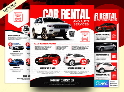 Car Rent Flyer Bundle 3in1 Canva Template canva template