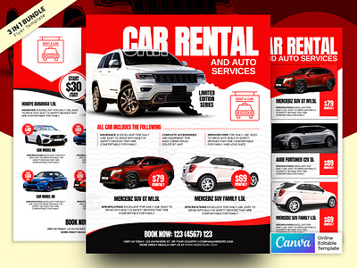 Car Rent Flyer Bundle 3in1 Canva Template canva template