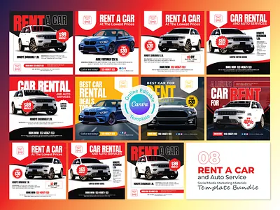 Car Rent Social Media Marketing Banner Bundle Canva Template canva template