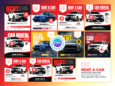 Car Rent Social Media Marketing Banner Bundle Canva Template canva template