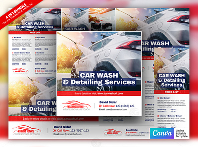 Car Wash & Auto Detailing Marketing Material Bundle Vol.02 canva template