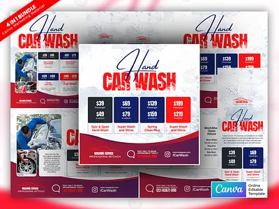 Car Wash Coupon Offer Marketing Material Bundle Vol.10 canva template