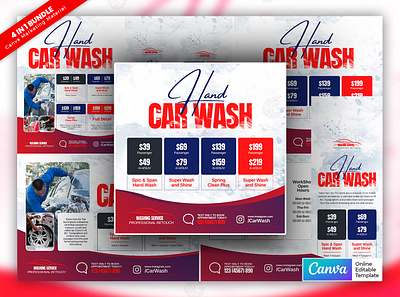 Car Wash Coupon Offer Marketing Material Bundle Vol.10 canva template