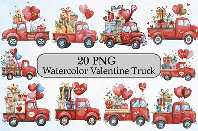 Watercolor Valentine Truck Clipart heart clipart
