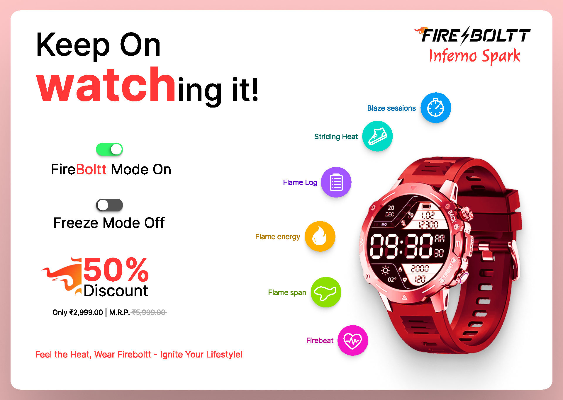 Inferno Spark | Fireboltt branding graphic design logo product design social media post design ui