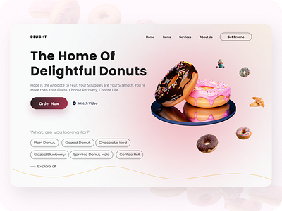 DELIGHT - Donut Store color desert design donut doughnut figma food gradient minimal online store restaurent simple ui ux web web design website design white