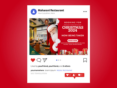 Christmas Poster Design - for Booking Now Being Taken card christmas discount facebook festival green hoiliday instagram invitaion offer red restaurant santa social xmas