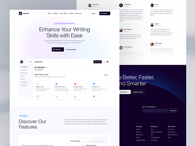 Jotter AI - AI Copywriting Landing Page ai ai copywriting tool artificial intelligence clean content writer content writing copywriting design homepage landing page minimalist tool ui user experience user interface ux web web design website writing assistant