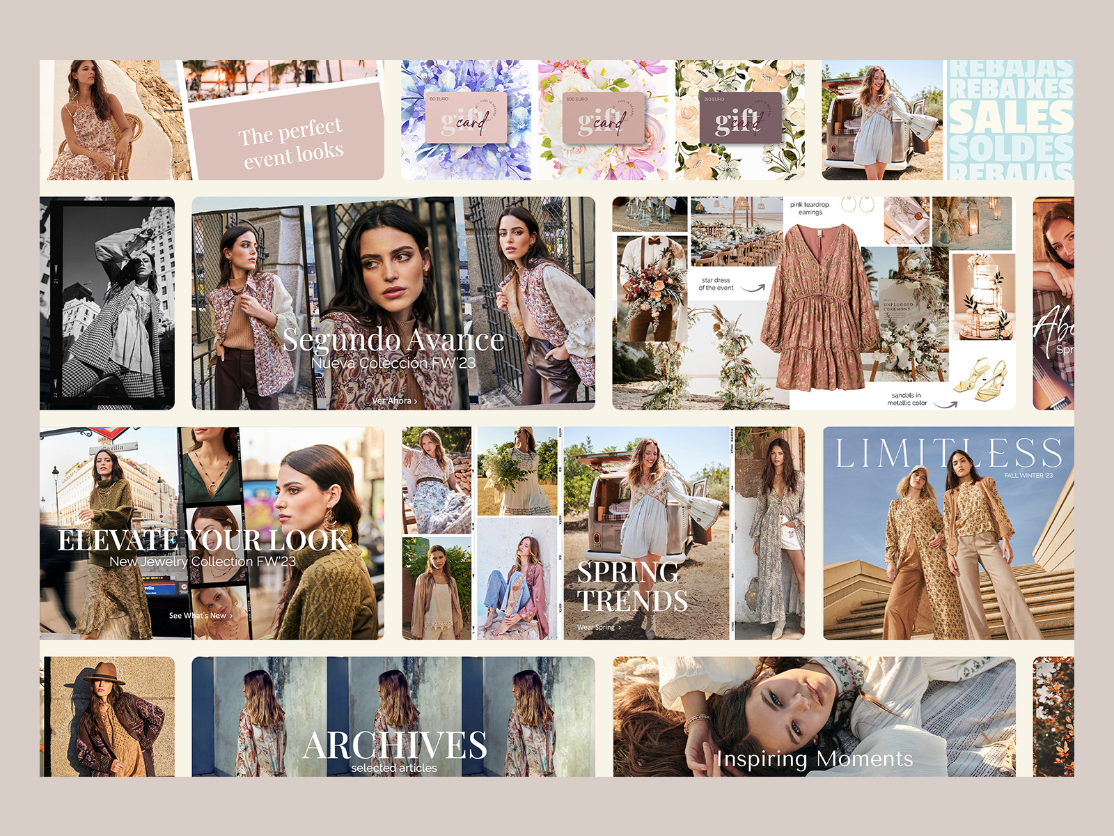 Fashion ecommerce website banners banner design bohemian boho chic boho fashion boho style branding clothing brand creative direction ecommerce ecommerce design fashion fashion brand feminine graphic design homepage marketing design web banner design web design website website banner