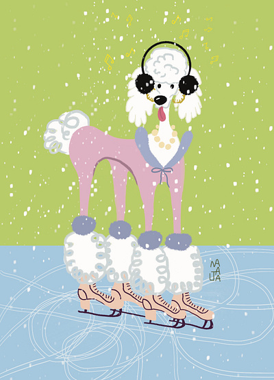 Fancy poodle enjoying ice skating in Central Park bookcover branding childrenbookillustration cover graphic design ill illustration
