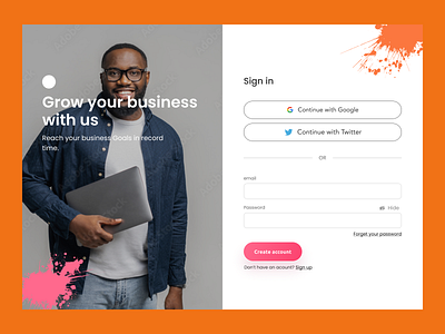 Sign in design log in orange pink product design sign up signin imge ui uiux ux