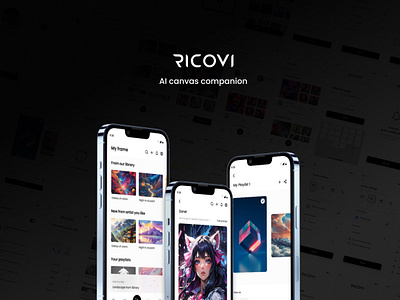 Ricovi AI Canvas Companion App ai ai art app design branding canvas app companion app design mobile app design mobile dashboard mockups player playlist playlist view ricovi smarthome ui uiux ux design walkthrough