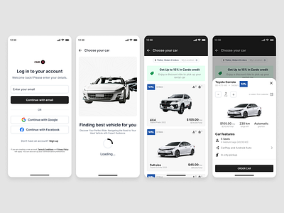 Car Rental App app appdesign car car booking car rent service car sharing carrent clean driver mobile mobile app mobile ui mobileui premium cars rent rent a car rental rental app taxi ui