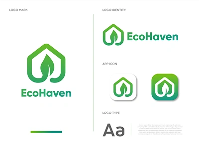 EcoHaven LOGO app icon app logo brand identity branding eco friendly logo eco logo global warming logo graphic design green logo greenhouse logo icon logo lettermark life logo logo logo design logo trends minimal organic logo save planet ui