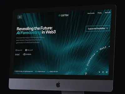 Cortex: AI Forecasting Web3 App (Web Header) ai app blockchain branding clean dark design editorial forecasting header interface landing page minimal neon trending ui ux web web3 website