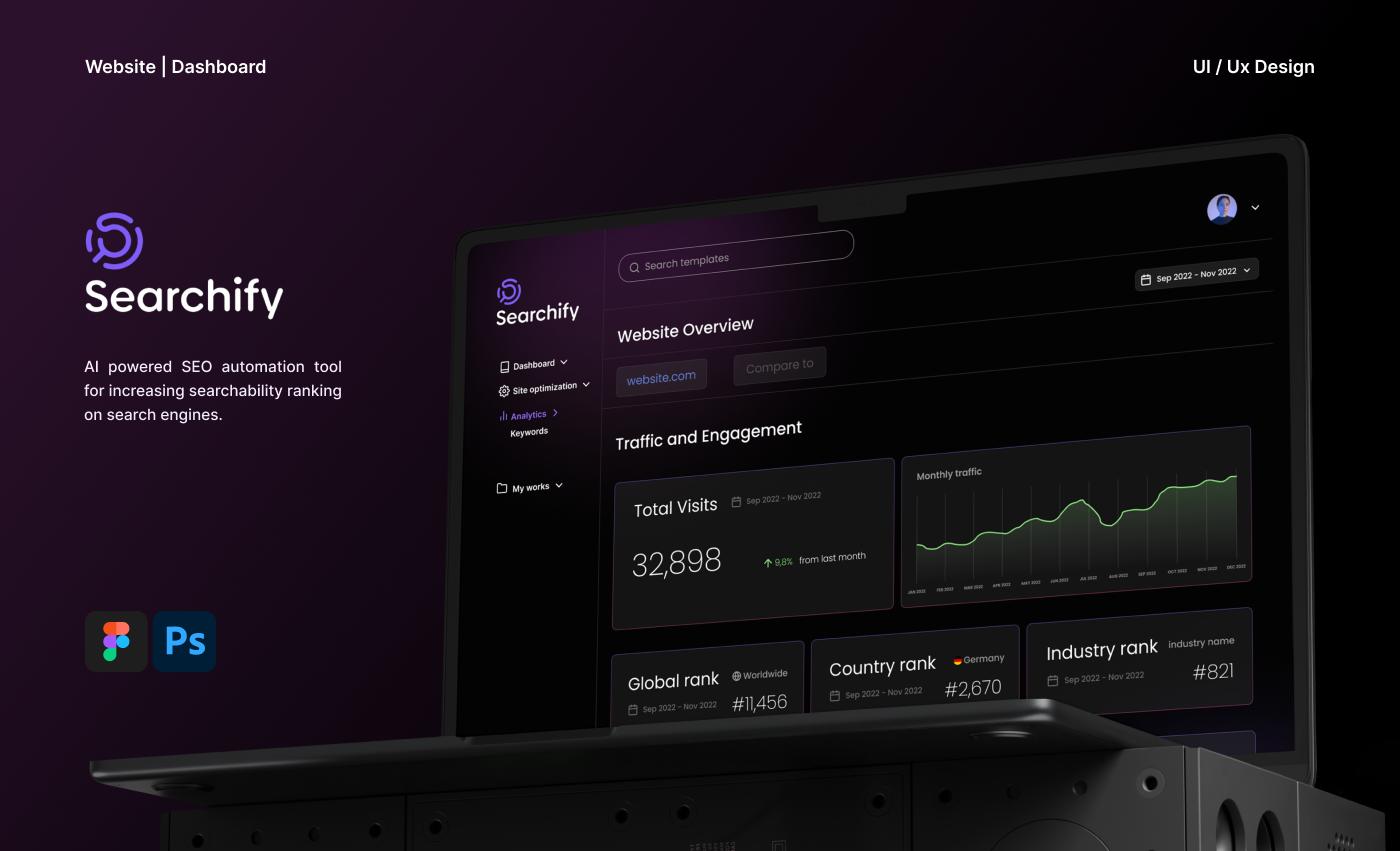 Searchify | AI-Powered SEO Tool product design saas product design ui user experience ux website website design wireframe