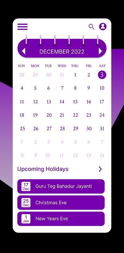 DailyUIchallenge day38/100 Created a calendar UI ui