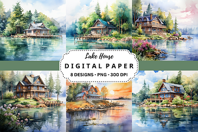 Watercolor Lake House Background tumbler wrap