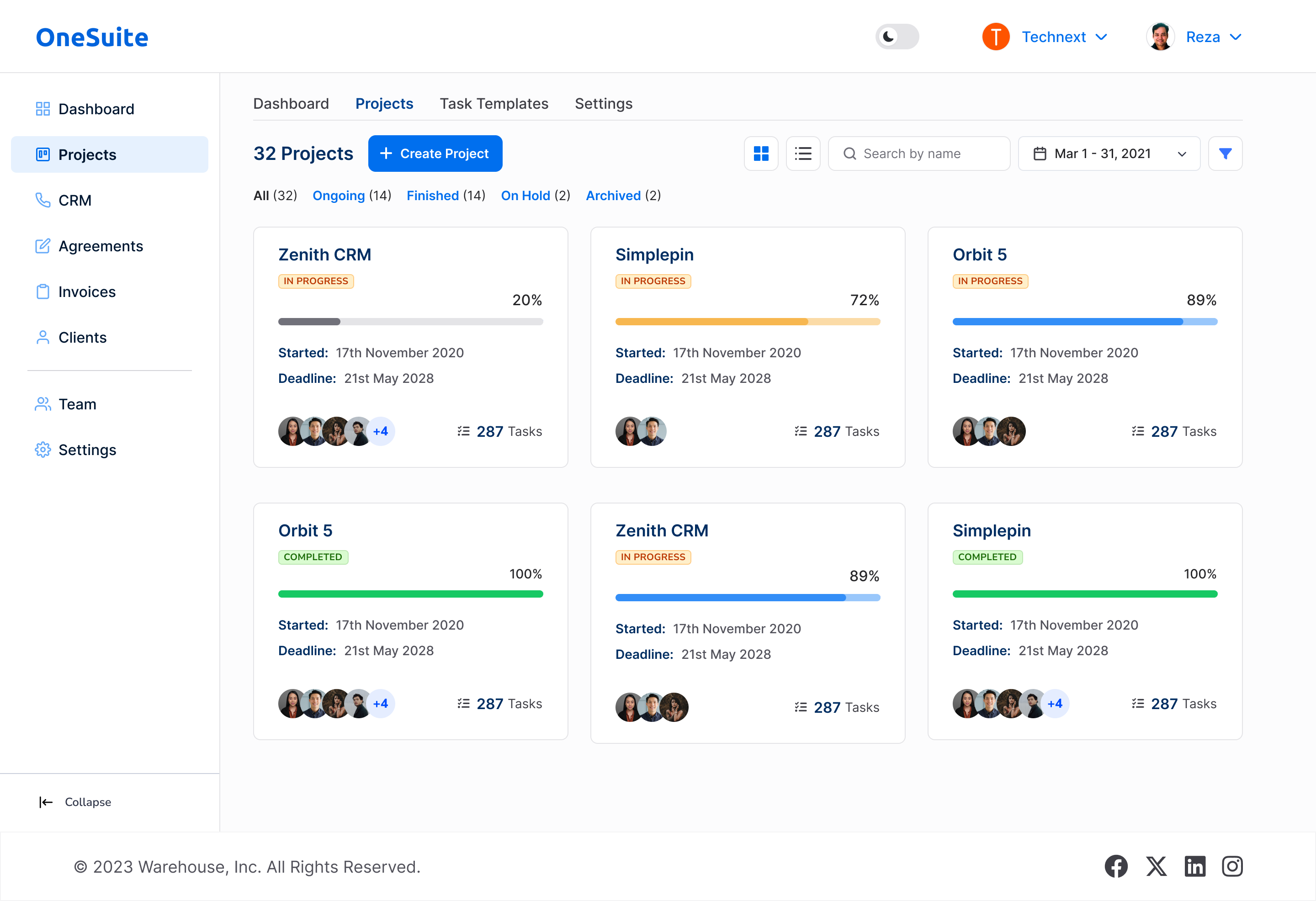SaaS - CRM & Project Management Dashboard application crm dashboard landing page product design project management saas uiux webapp website