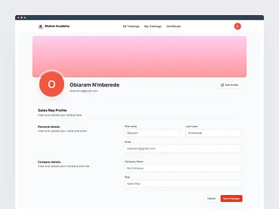 Simple Profile page for a training app bubbleio product design ui design ux design visual design web app web design