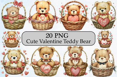 Watercolor Cute Valentine Teddy Bear watercolor animals