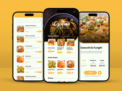 Il Sapore - Food app app brand branding delivery design food food app foodrestaurant icon idea iphone logo modern pasta phone restaurant trend ui ux yellow