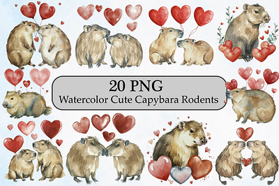 Watercolor Cute Capybara Rodents gift tag watercolor animals