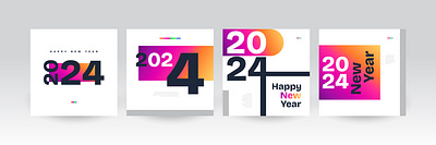 Creative and Colorful 2024 Happy New Year Poster Set social media post