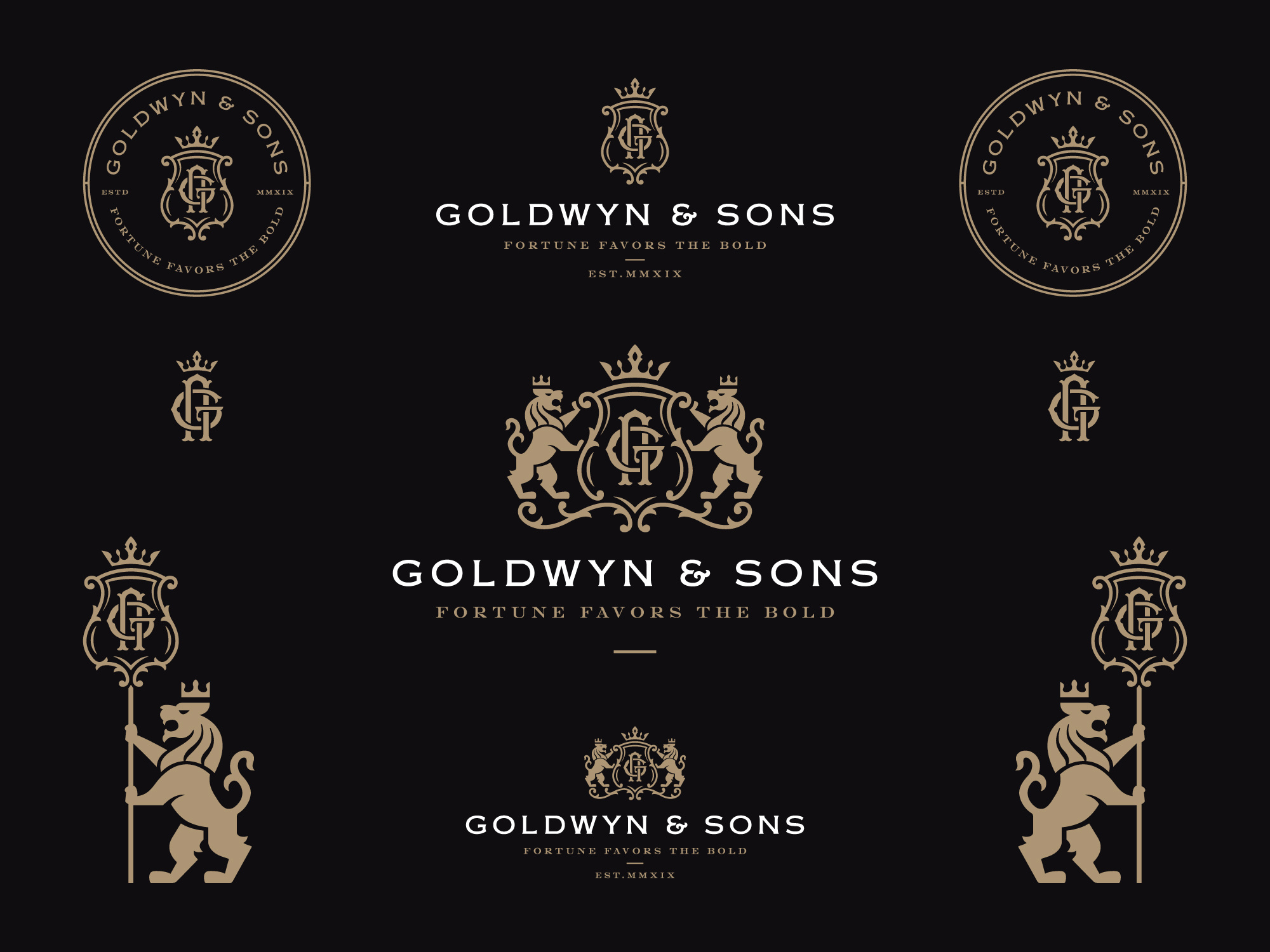 Goldwyn & Sons barbershop brand identity branding coat of arms crest logo logo design logo lockup sophisticated