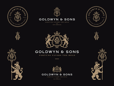 Goldwyn & Sons barbershop brand identity branding coat of arms crest logo logo design logo lockup sophisticated