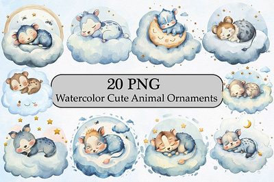 Watercolor Cute Animal Ornaments baby animals