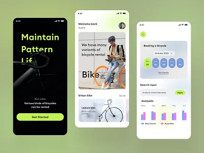 Rental bike mobile app android app apps bike bike sharing bike tracking clean design electric green ios mobile rental rental bike sporty supiyandi ui ui design ux website