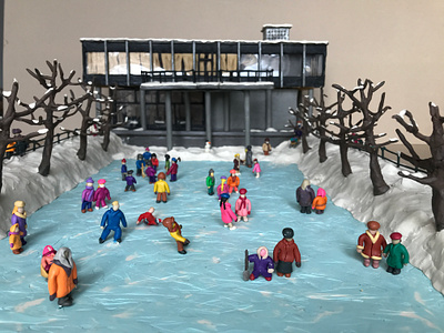 Many Winters Ago, plasticine, carboard, 70x50x25 cm ice iceskating installation miniature plasticine plasticineart sculpture snow winter
