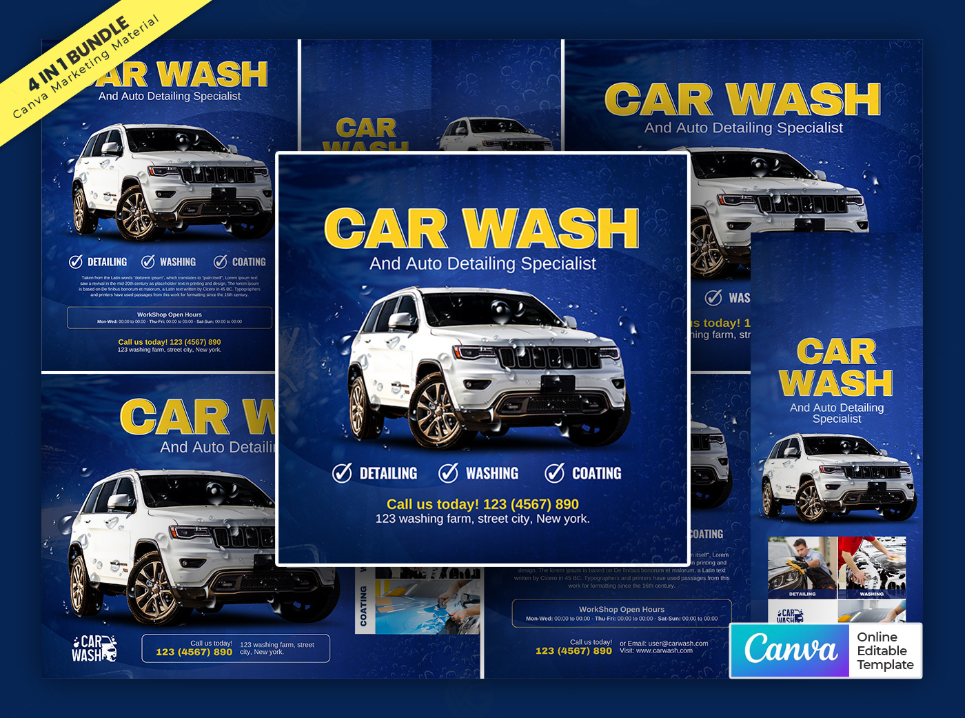 Car Wash Marketing Material Bundle Vol.02 Canva Template by