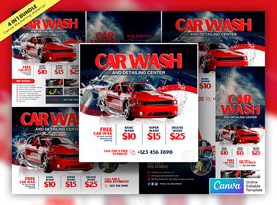 Car Wash Promotional Service Offer Material Bundle Vol.07 canva template