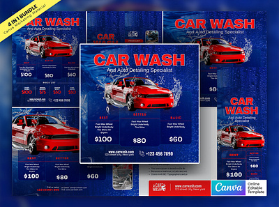 Car Wash Service Offer Marketing Material Bundle Vol.03 canva template