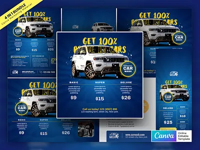 Car Wash Servicing Marketing Material Bundle Vol.05 canva template