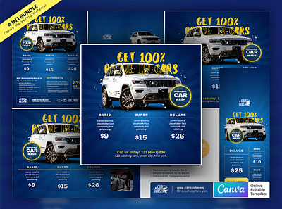 Car Wash Servicing Marketing Material Bundle Vol.05 canva template