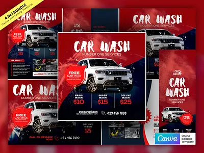 Car Wash Servicing Marketing Material Bundle Vol.06 auto detailing bundle template