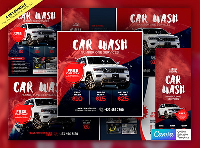 Car Wash Servicing Marketing Material Bundle Vol.06 auto detailing bundle template