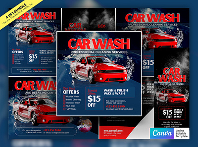 Car Wash Servicing Promotional Material Bundle Vol.08 canva template