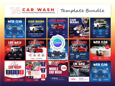 Car Washing Service Social Media Banner Bundle Canva Template canva template