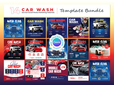 Car Washing Service Social Media Banner Bundle Canva Template canva template