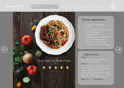 some pages of the dinner recipes website ui