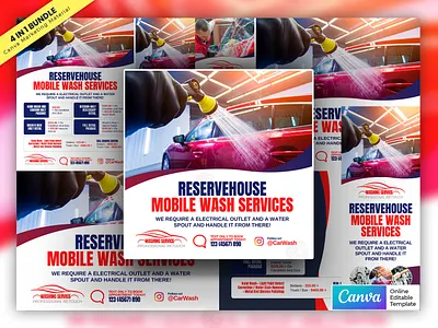 Mobile Car Wash Service Offer Marketing Material Bundle Vol.04 canva template