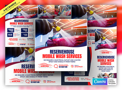 Mobile Car Wash Service Offer Marketing Material Bundle Vol.04 canva template