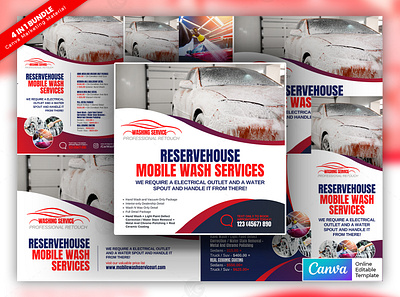 Mobile Wash Service Marketing Material Bundle Vol.01 canva template