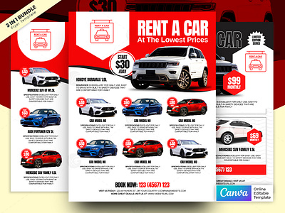 Rent Car Flyer Bundle 3in1 Canva Template canva template