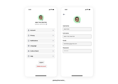 User profile and settings screen app design figma graphic design mobile profile screen ui uiux user ux