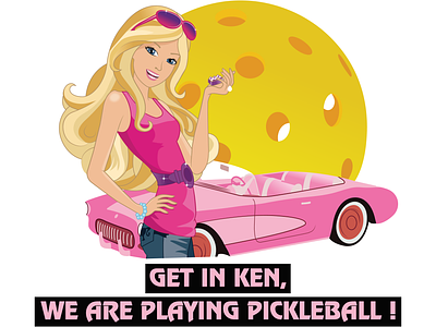 Barbie with car and pickleball art ball ball and car barbie barbie dall barbie vector belt car car illustration car vector cartoon design drawing glasses illustration key logo pickleball pink car wheel